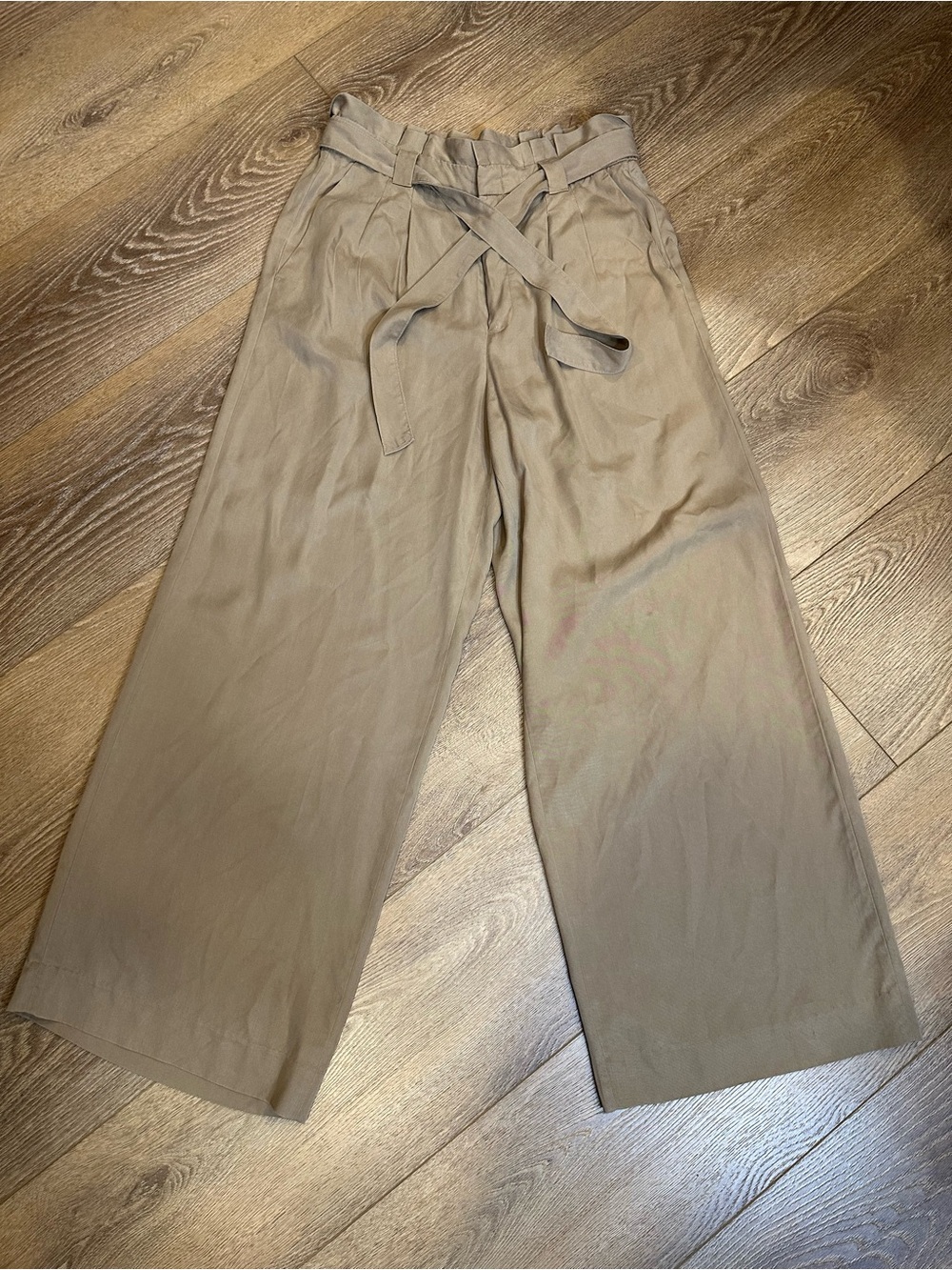 Banana Republic Tan High-Rise Paperbag Wide-Leg Pants with Tie Sz10